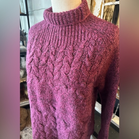 Free People Runway Burgundy Cable Knit Sweater Dress Tunic Cozy Winter Size S - Picture 3 of 8